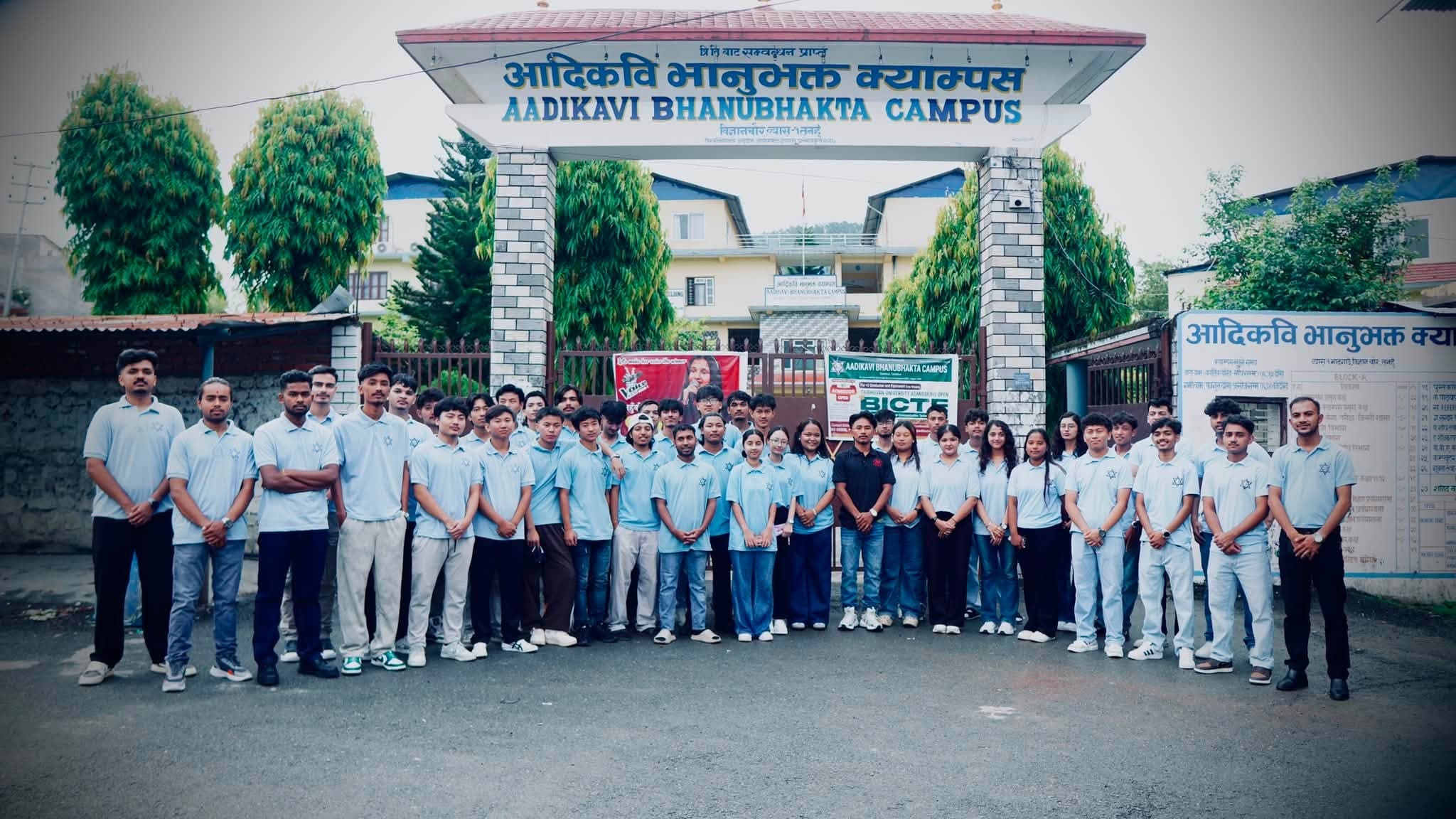 The group at Aadikavi Bhanubhakta Campus before setting off for Syangja