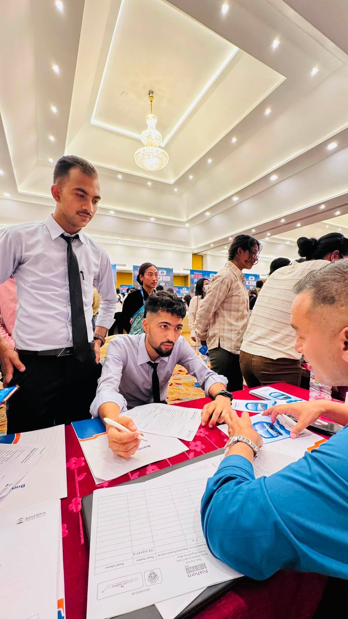 Talking with recruiters at one of the stalls