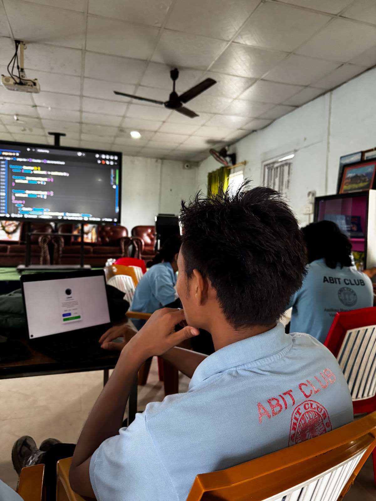 A student following along during the coding walkthrough