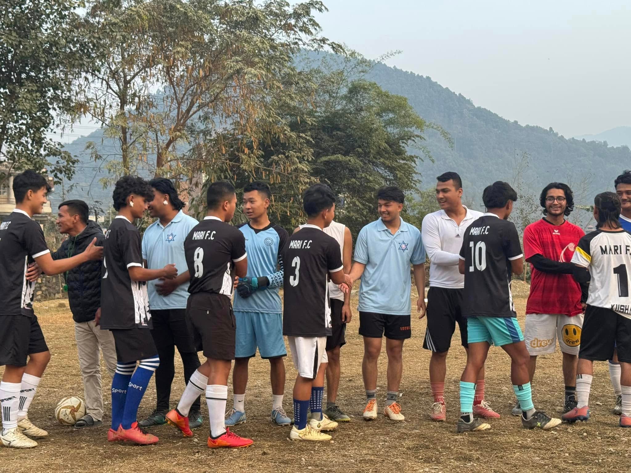Both sides greeting each other at kick-off