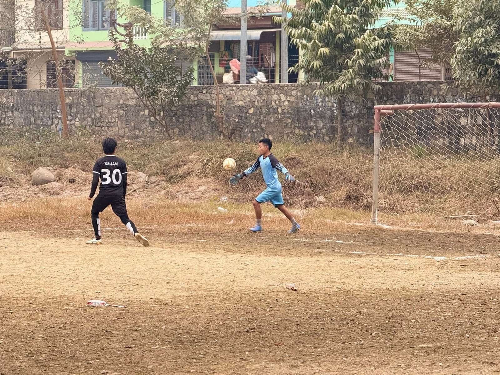 A save in the goalmouth during the match