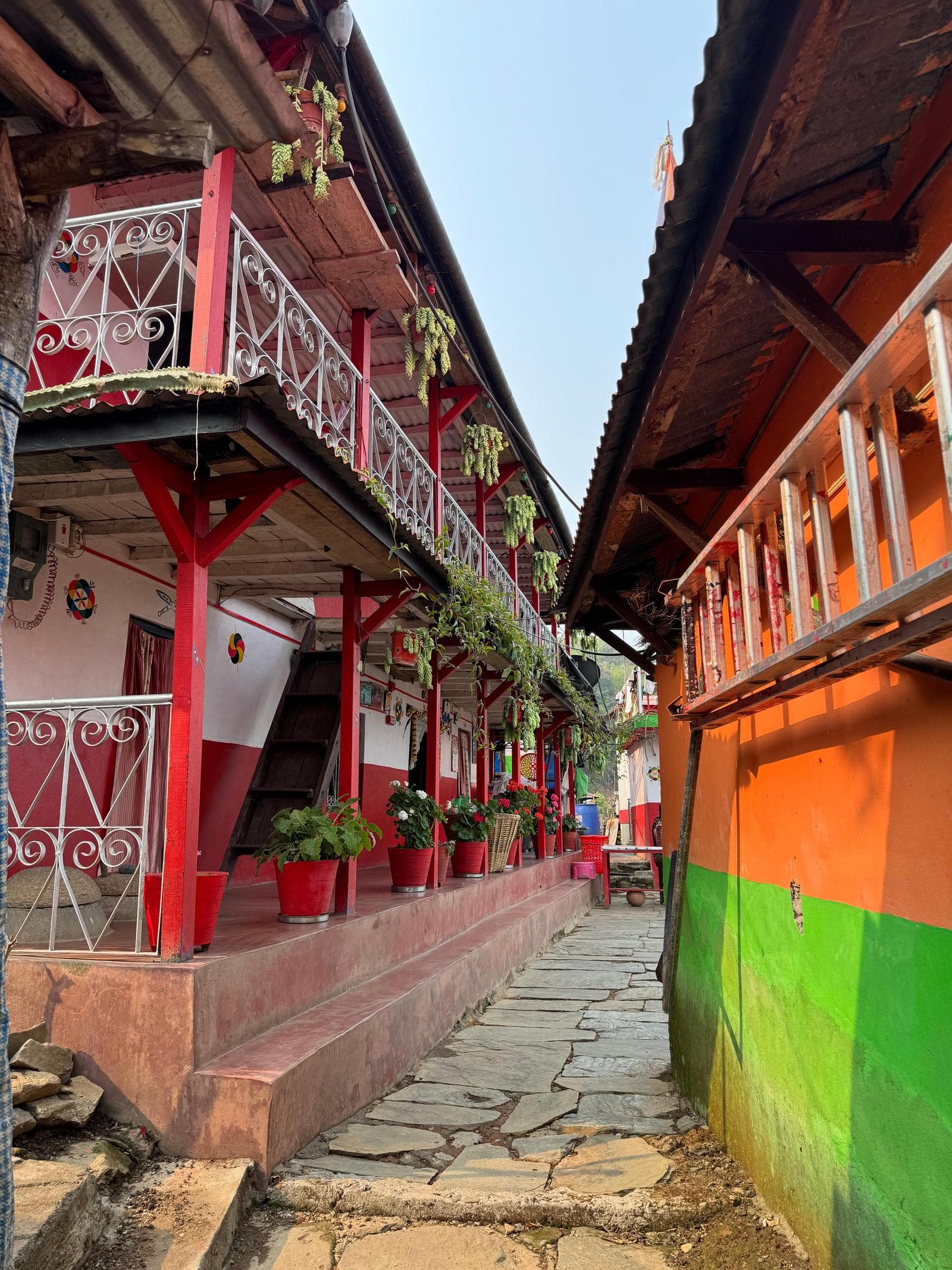 The stone-paved lane running between the homestay houses